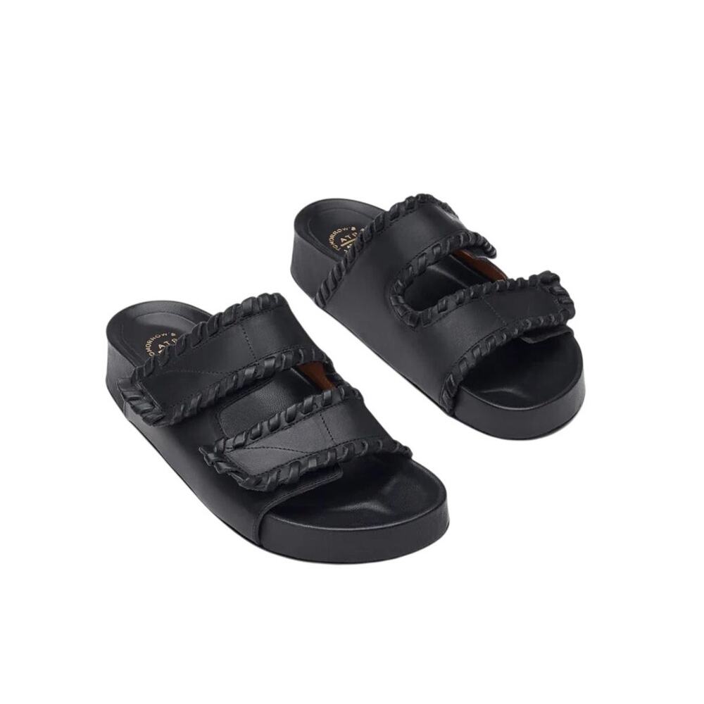 ATP Atelier Furlo Stitch Black Leather Slip On Platform Sandals Size 40